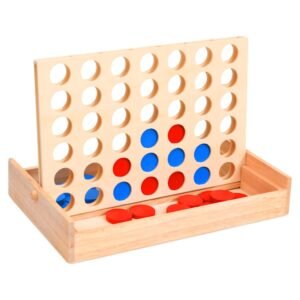 wooden connect 4 game – classic 4 in a row strategy board game for kids & adults, family travel game, educational wooden toy & gift for boys & girls ages 6+