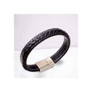 men's faux black leather bracelet