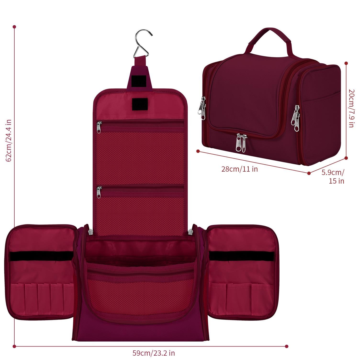 vinsani hanging travel toiletry bag, purple – waterproof nylon cosmetic & wash bag with hook, multiple compartments & double zipper vinsani hanging travel toiletry bag, purple – waterproof nylon cosmetic & wash bag with hook, multiple compartments & double zipper